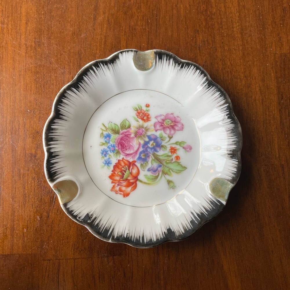 Vintage Floral Porcelain Ashtray
